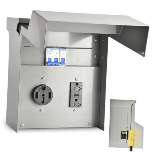50/20 Amp RV Outlet Box with Breaker, Weatherproof Outdoor Temporary 50 20 amp