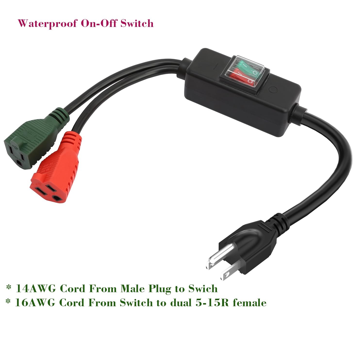 3-Prong Outdoor Waterproof Extension Switch Cord, Inline On/Off Switch Extens…
