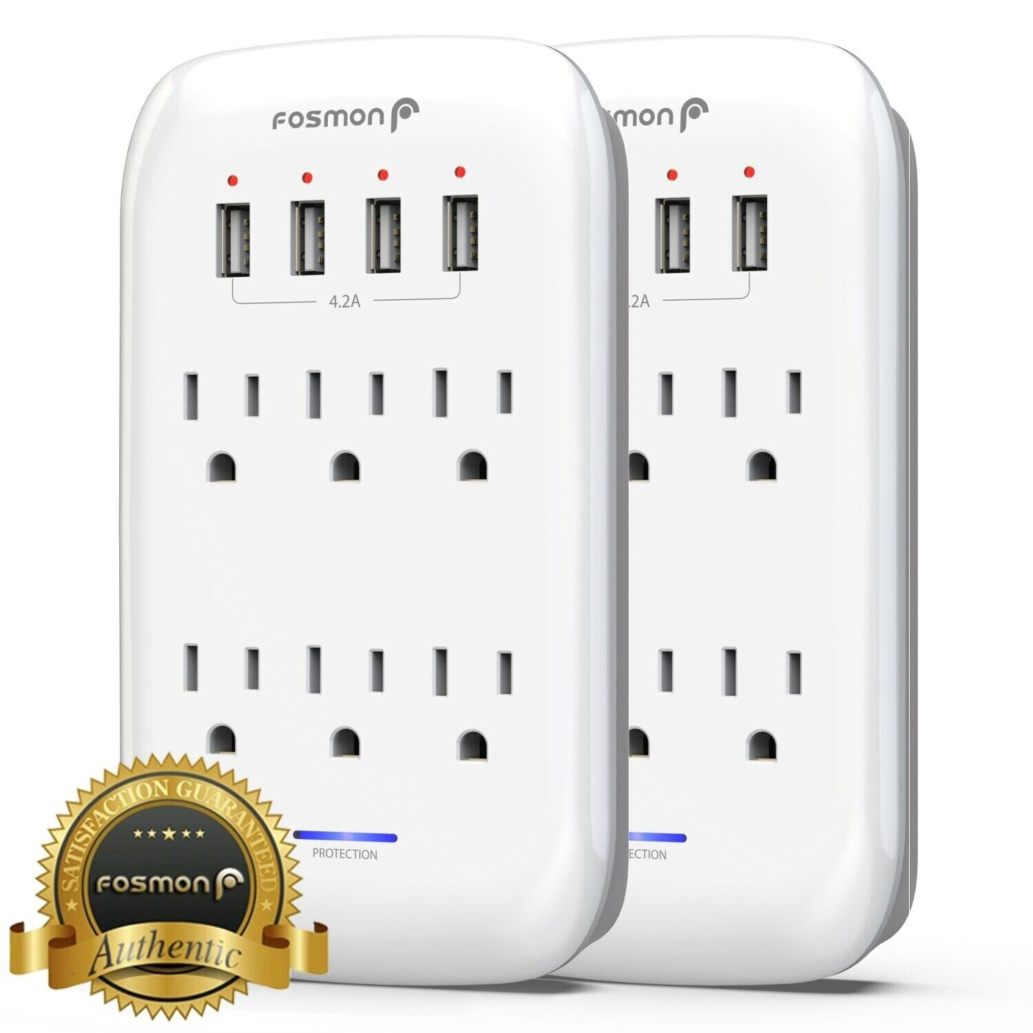 2x Surge Protector 1225J 6 Outlet Extender 4 USB Charger Port Wall Adapter Tap