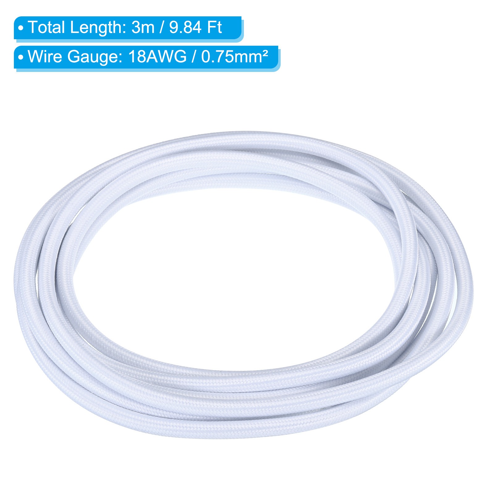 9.84ft 18AWG 2 Core Fabric Cloth Covered Round Wire White