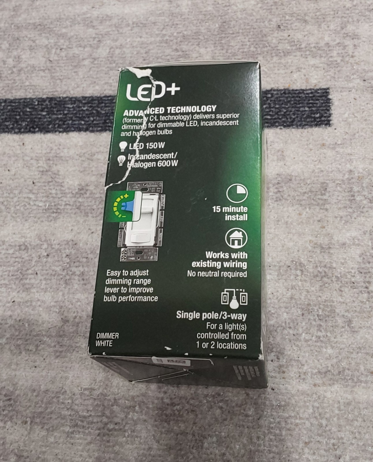 LUTRON Dimmer Light Switch Dimmable Single Pole 3 way LED CFL Contour White J