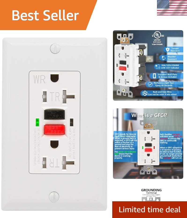 Tamper-Resistant GFCI Outlet – 20 Amp, Listed with Decor Wall Plates Included