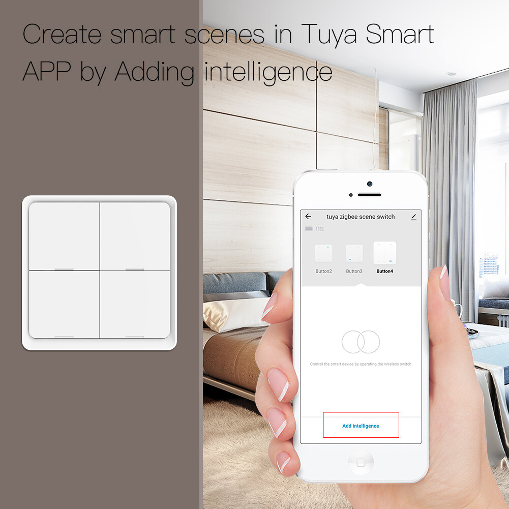 MOES Tuya ZigBee 4 Gang Wireless Smart Switch 12 Scene Push Button APP Control