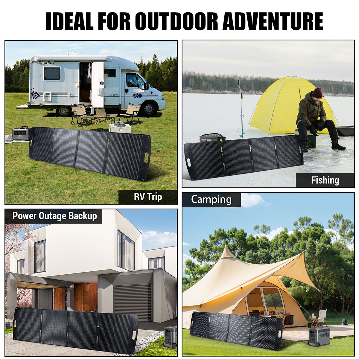 200W Portable Solar Panel, 22V Foldable Solar Panel IP65 Waterproof, Upgraded