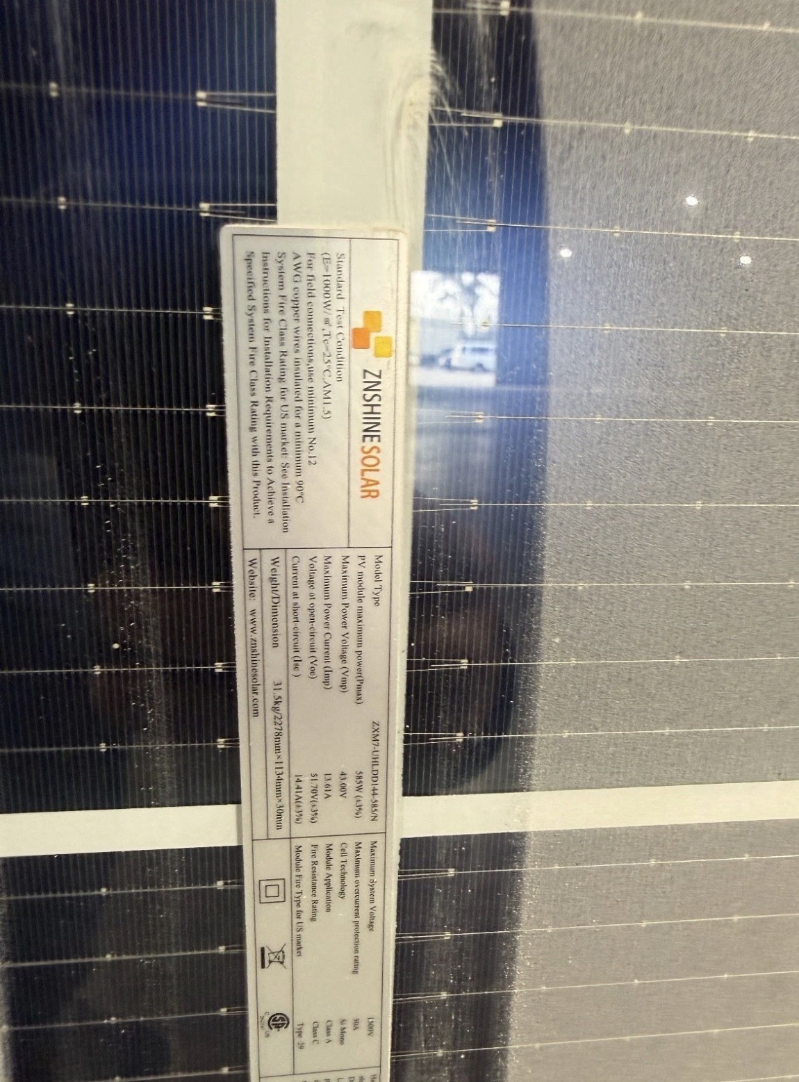 New Solar Panel Znshine 585W Bifacial 144 Cell NO DAMAGE 100%