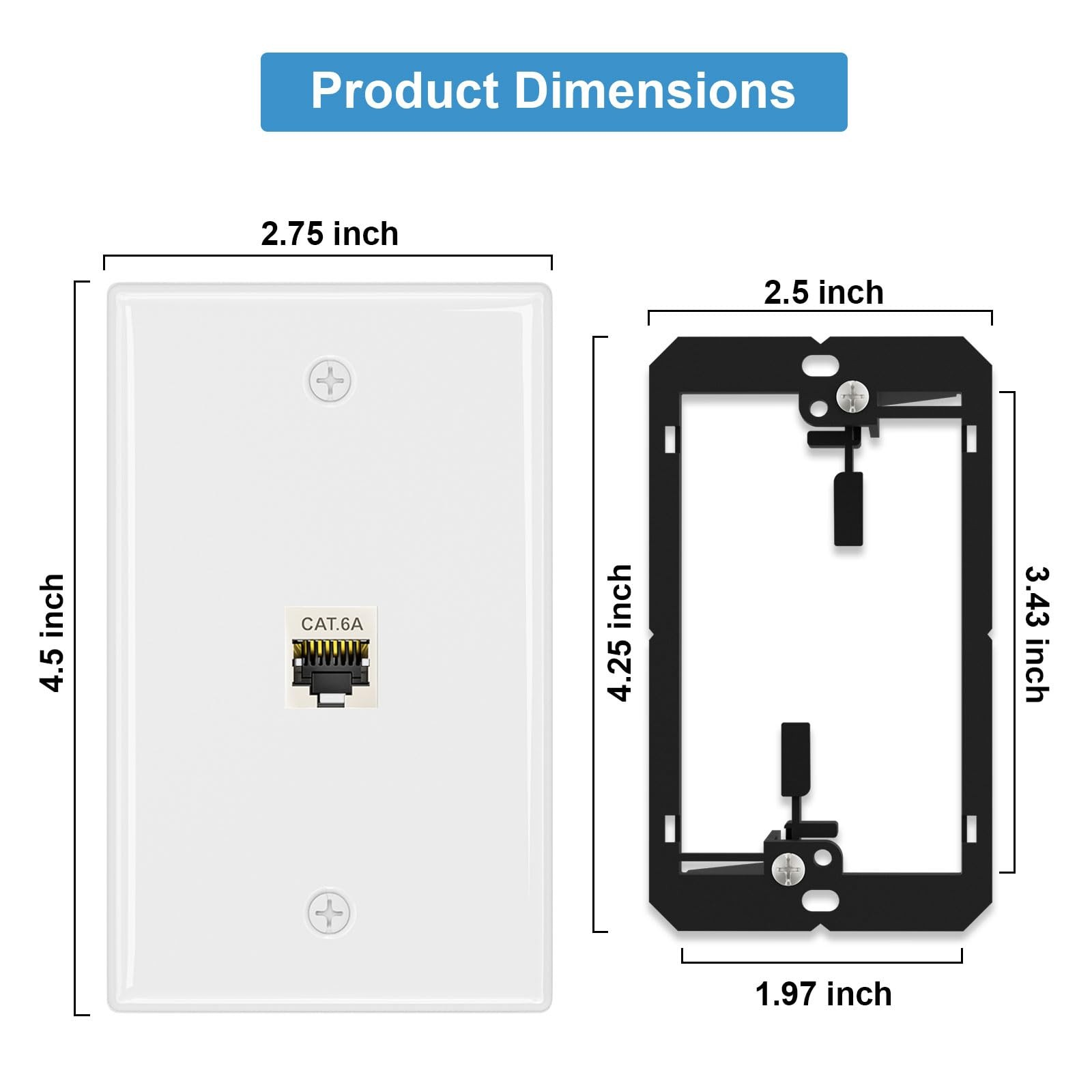 2 Pack 10Gbps Ethernet Wall Plate Cat6A 1 Port Shielded Coupler Bracket