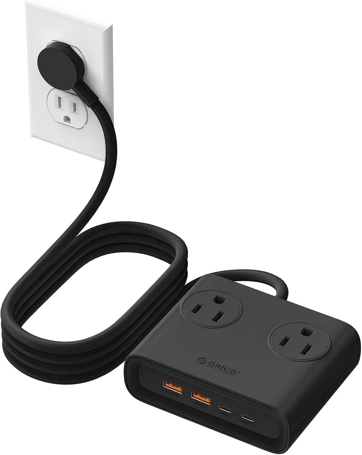 Power Brick, 25W Gan Power Strip, 8 in 1 Extension Cord with 4 AC Outlets and 2