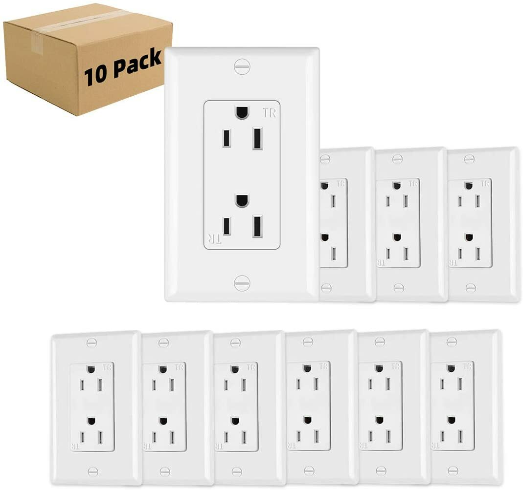 10Pack Outlet Socket, Decora Duplex Receptacle 15 Amp, 125 Volt Tamper Resistant
