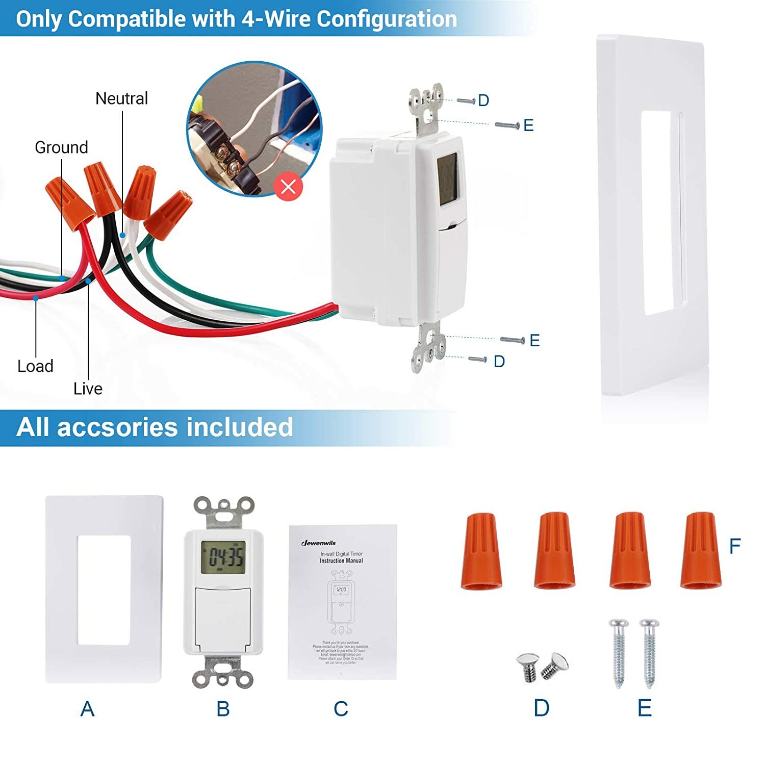 DEWENWILS 7 Day Programmable In Wall Timer Switch for Lights & Fans ETL