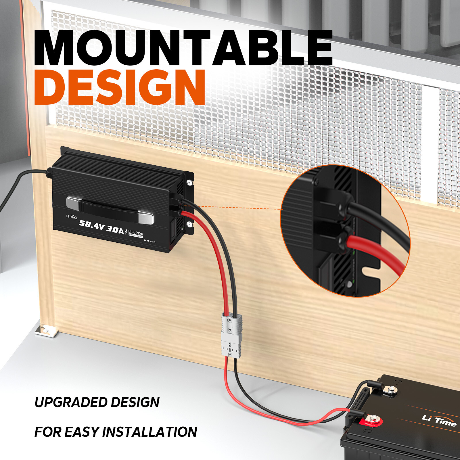 LiTime 58.4V 30A Smart AC-DC Charger for 48V 51.2V LiFePO4 Battery Mountable