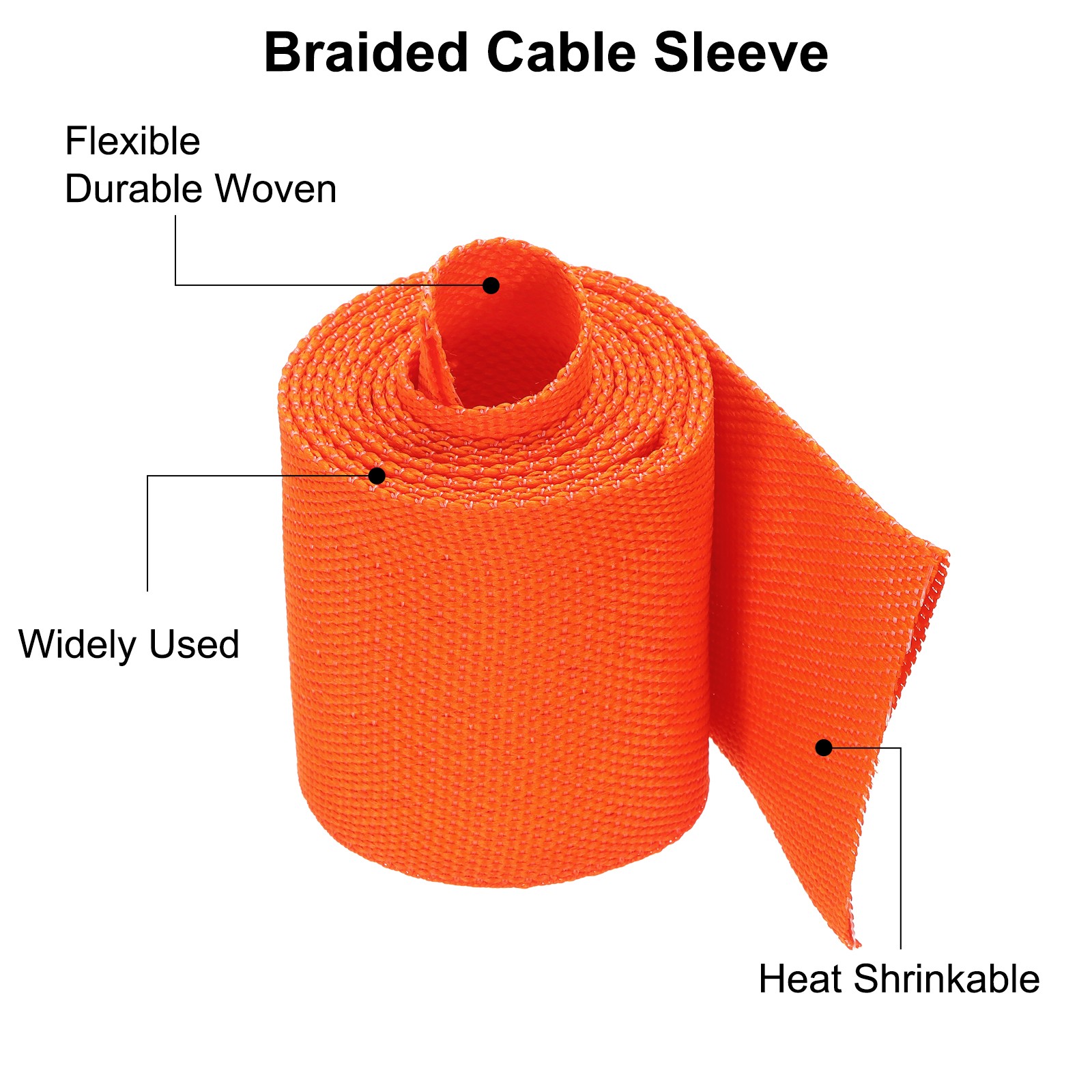 Braided Cable Sleeves Heat Shrinkable Fabric Sleeving, 1 9/16″ 3ft