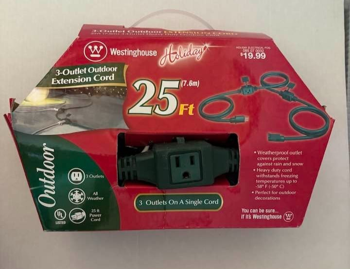 Westinghouse 25 Ft 3 Grounded Outlet In-Line Extension Cord NEW