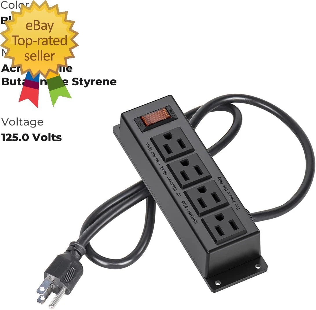 Wall Mount Power Outlet Strip 4 Outlet Mountable Power Strip with Switch 3Ft