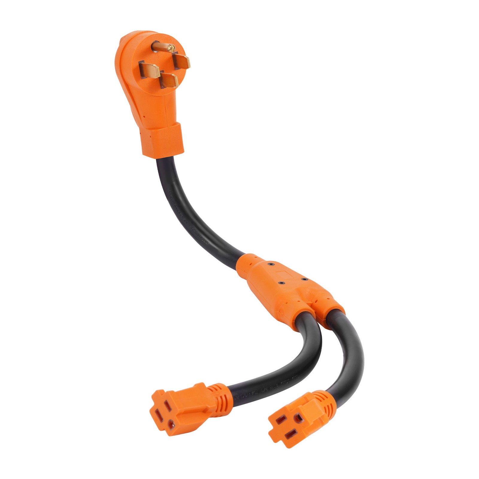 30″ 50A 125/250V Generator Cord, L14-50P to 2x 5-15R, Heavy Duty Orange