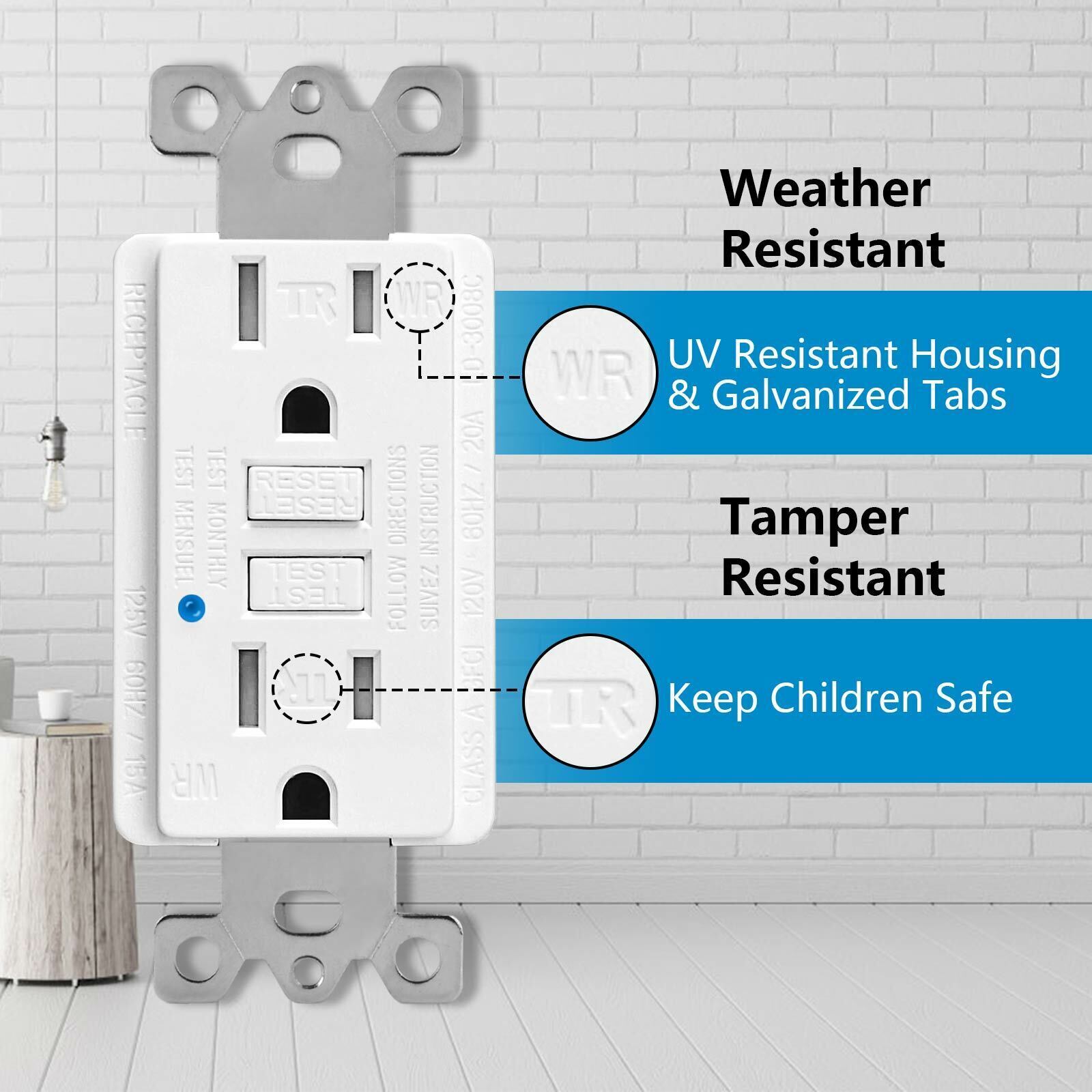20Amp Tamper-Resistant Outlet Self-Testing Electrical Receptacle with Wall Plate