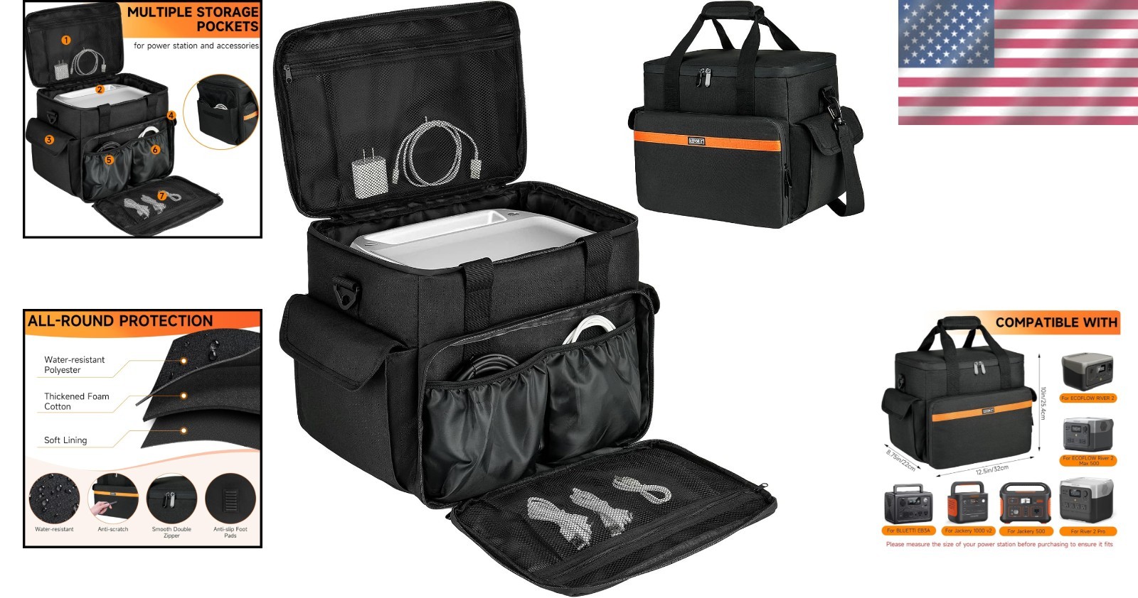 Multi-Compartment Carrying Case for Jackery Explorer 1000 & More – Classic Black