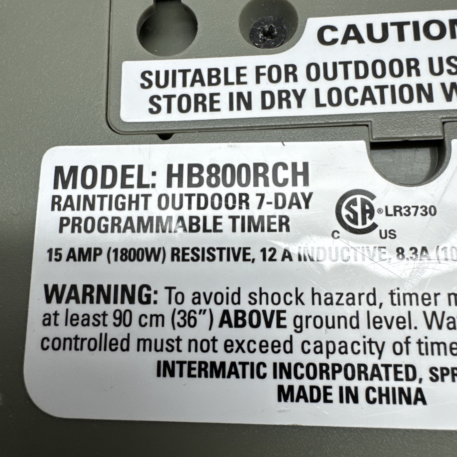 Intermatic HB800RCL Heavy Duty Outdoor Digital Timer 15 Amps 125 Volts