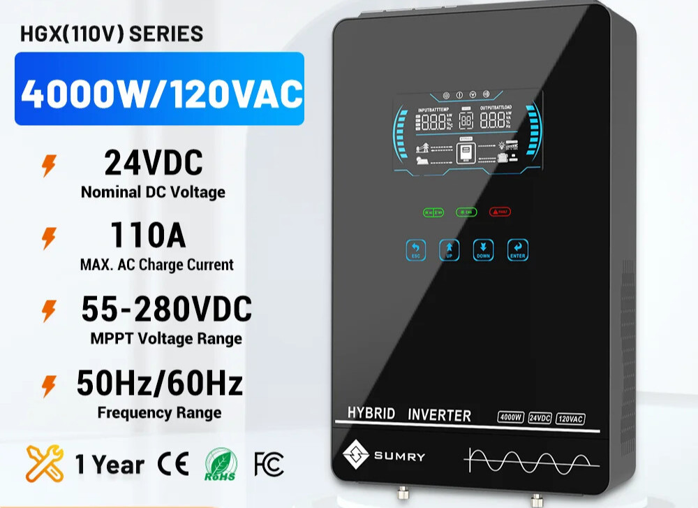 4000W Off Grid Hybrid Inverter 24V 140A 5600W MPPT Solar Charger Pure Sine
