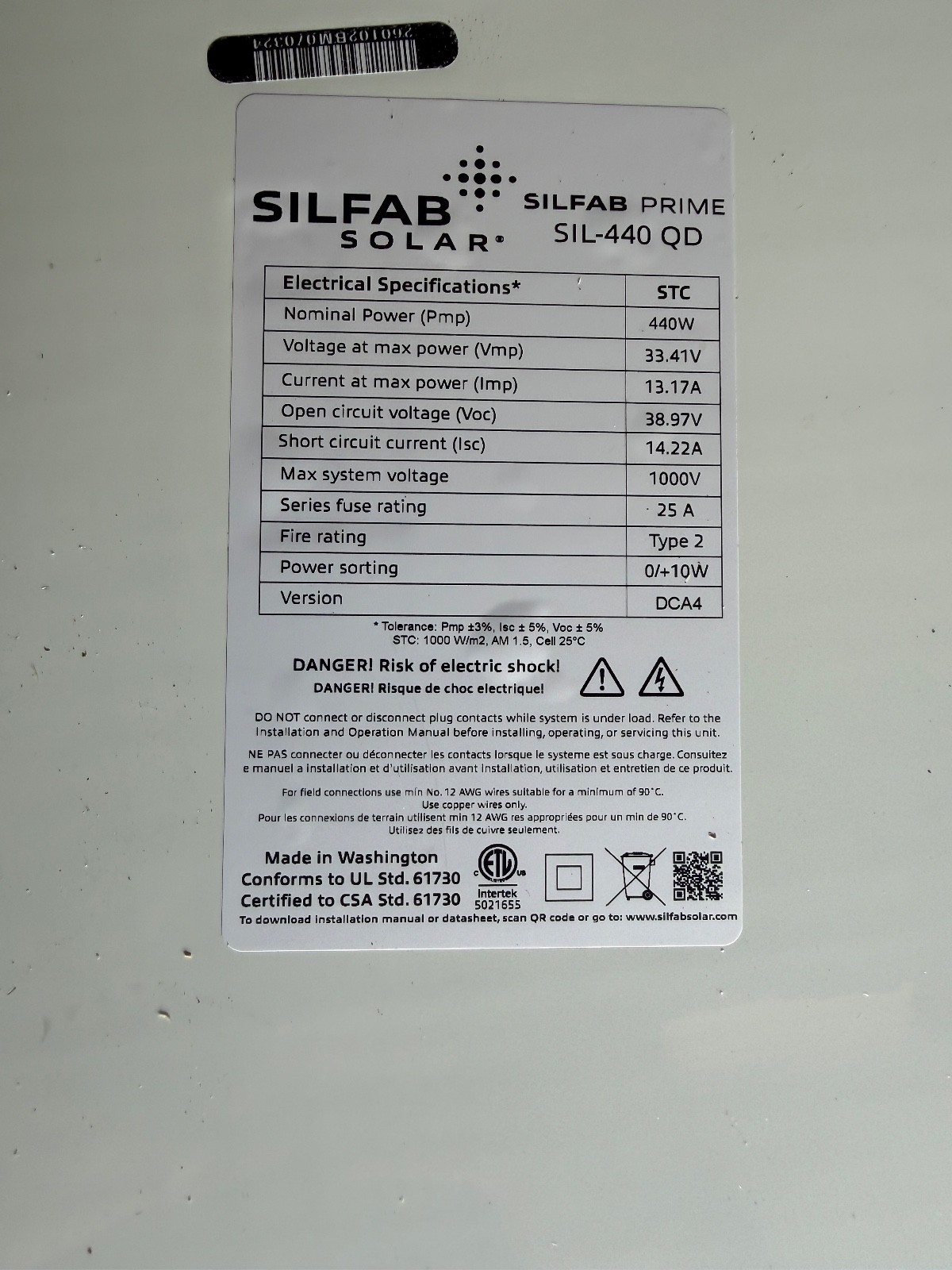 Silfab Solar Solar SIL-440 440 Watt solar panels. 1200 in stock New MADE IN US