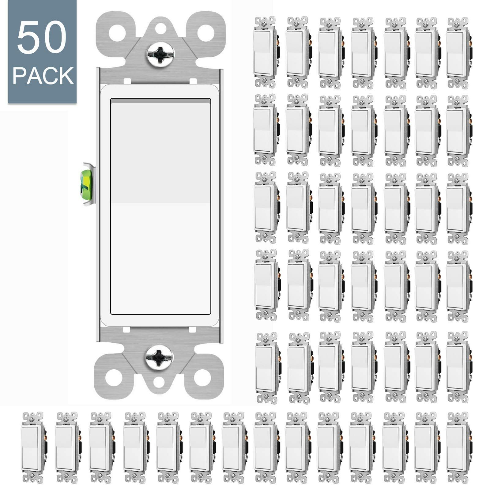 50 Pack 15Amp Decora Rocker Single-Pole Switch Wall Residential Grade Home White