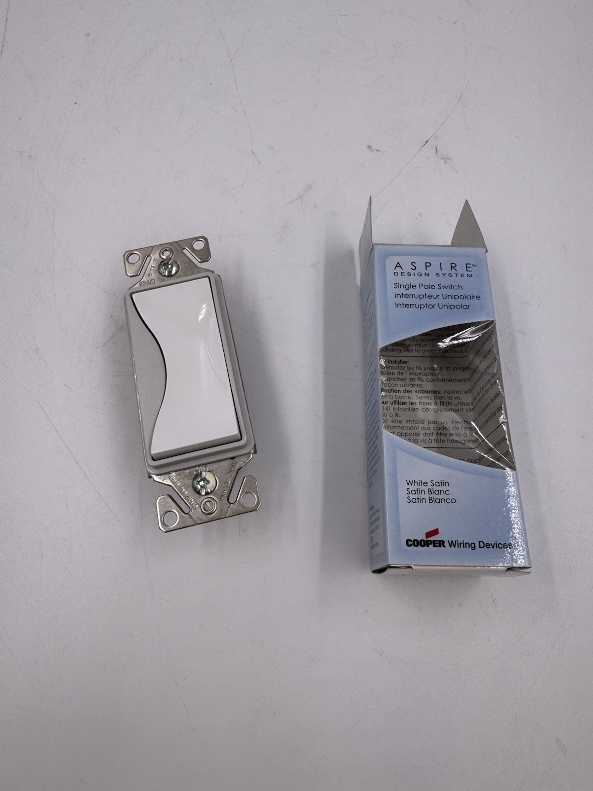 Cooper Aspire Design Single Pole Switch White Satin 9501WS New