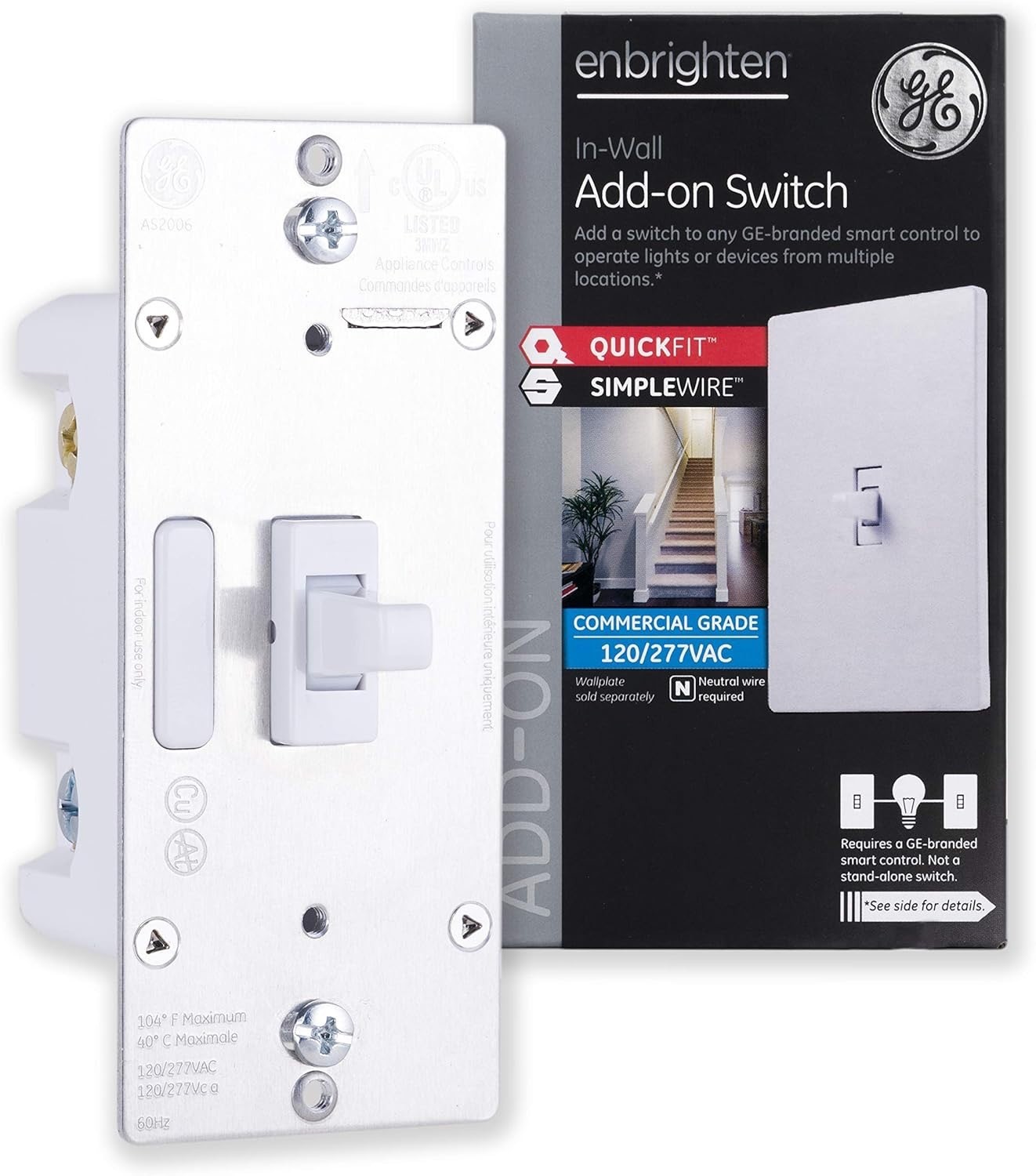 NIB GE Enbrighten In Wall Add-on Switch White Alexa Google Smart Home 46200