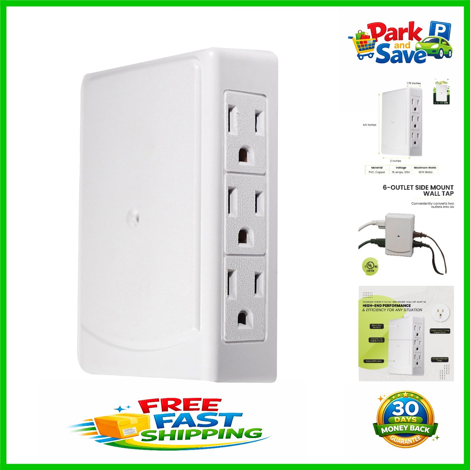 Effortless 6-Outlet Wall Tap – Heavy Duty for Essential Electrical Needs