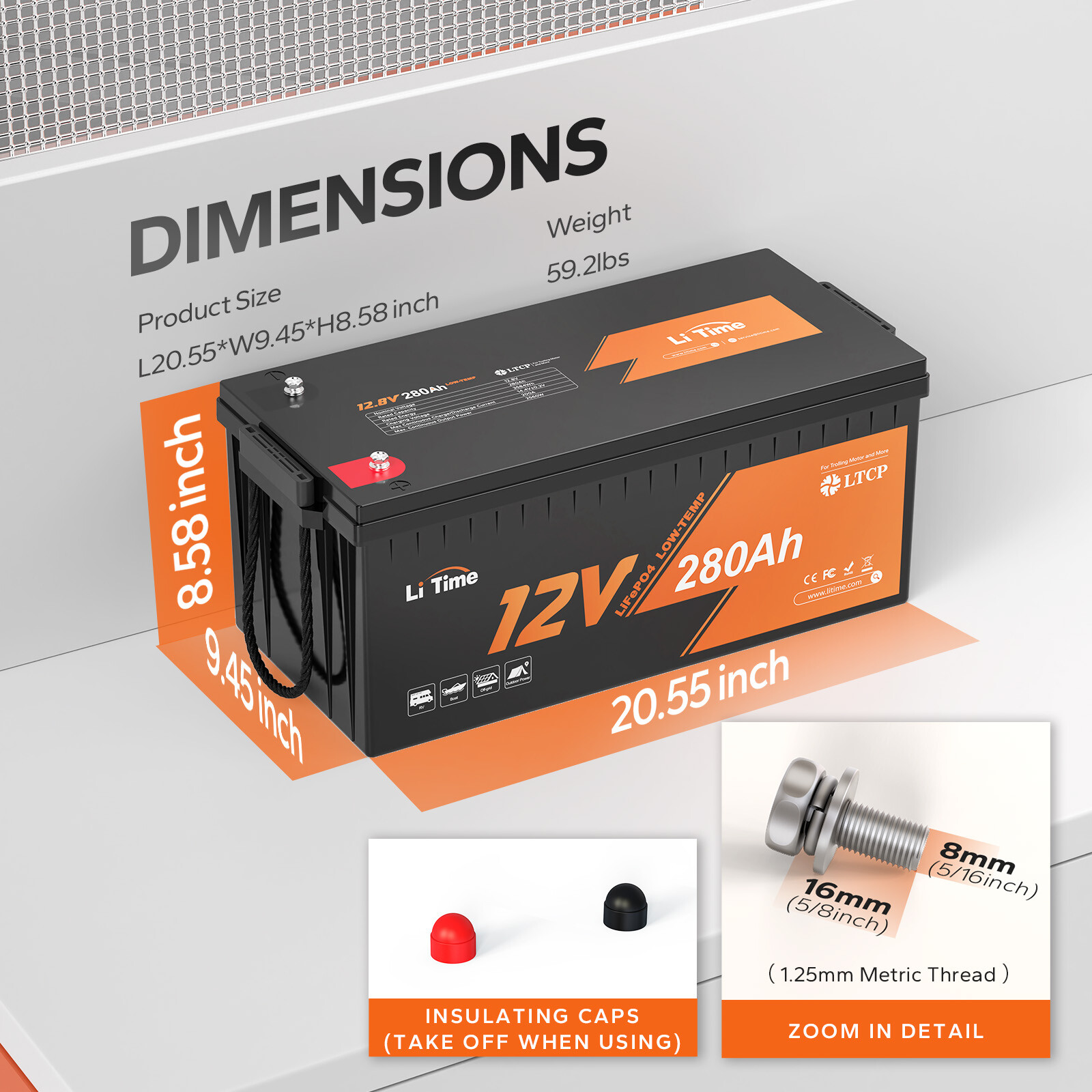 LiTime 12V 280Ah LTCP LiFePO4 Lithium Battery Low-Temp Cut Off BMS-Refurbished