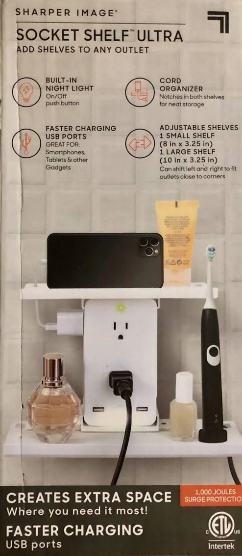 NEW Sharper Image Socket Shelf Ultra 8 Port Surge Protector, Light, 2 Shelves