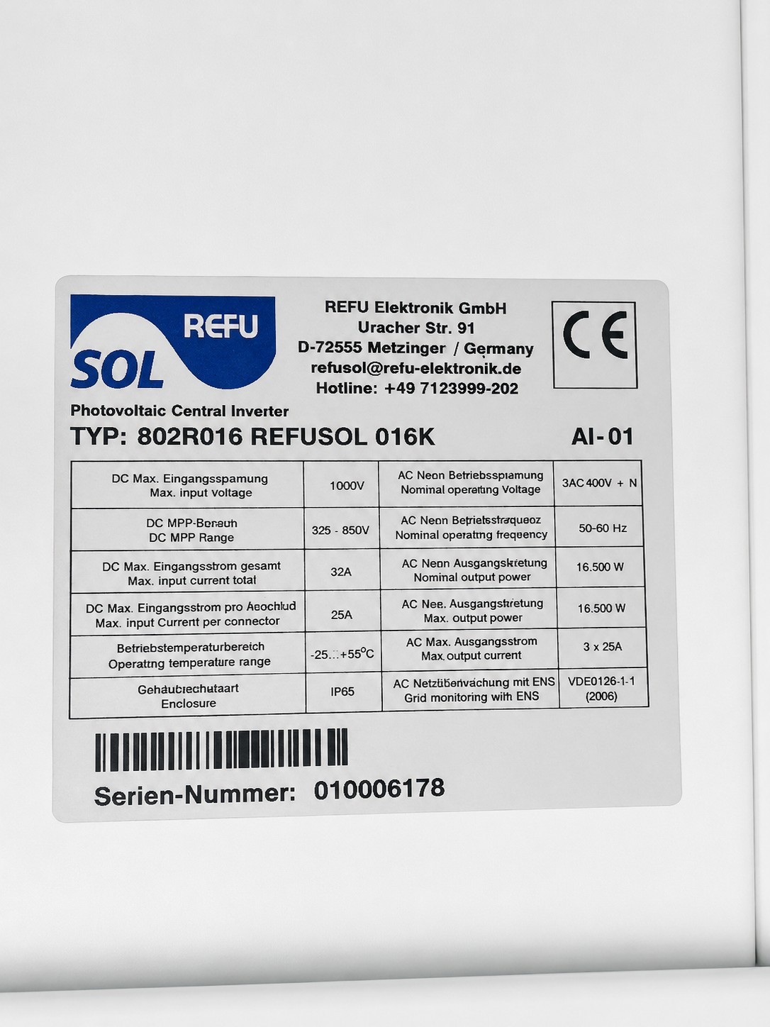 REFUsol 016K three-phase photovoltaic inverter 16.5kW 400V IP65