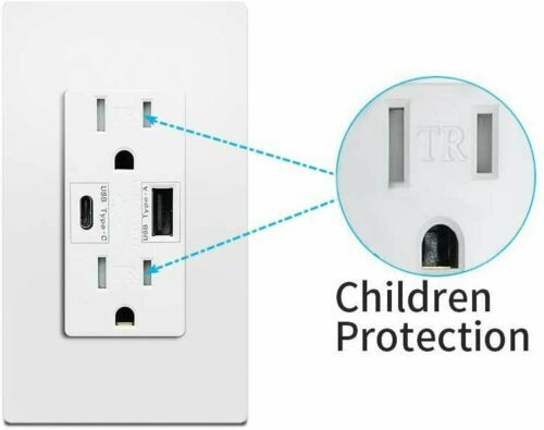 USB C Outlet Fast Charger 4.8A Duplex Receptacle 15A 125V Tamper Resistant 10pcs