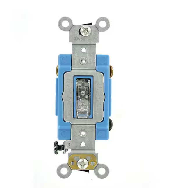 Leviton 15A Industrial Grade Heavy Duty 3-Way Pilot Light Toggle Switch, Clear