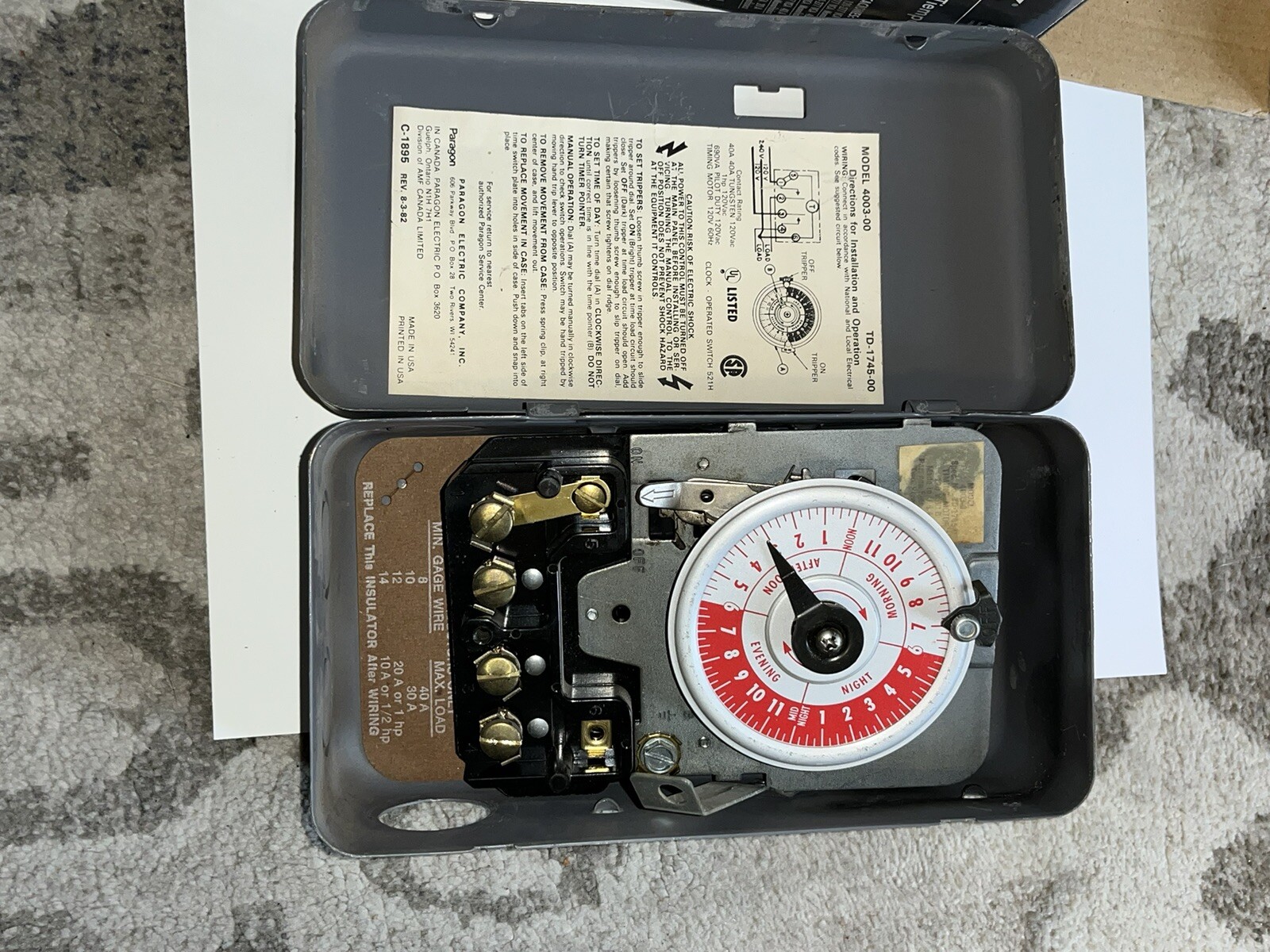 Tork 1103B 24 Hr Time Control Switch 40 Amp 277 Volt Dial Analog Mechanical