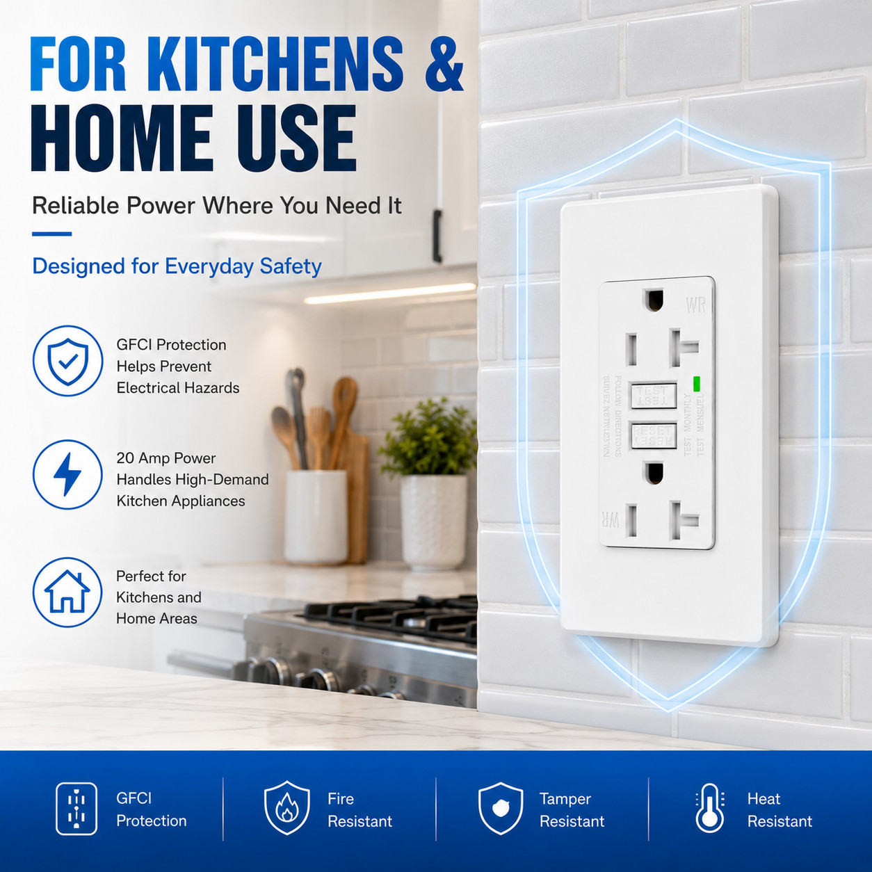 1PK GFCI GFI Outlet 20 Amp TR Weather Resistant with LED Indicator ETL Listed