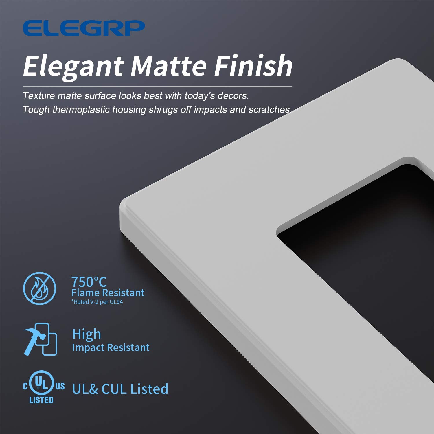Matte White 1Gang Screwless Decorative Wall Plates, Standard Size Unbreakable…