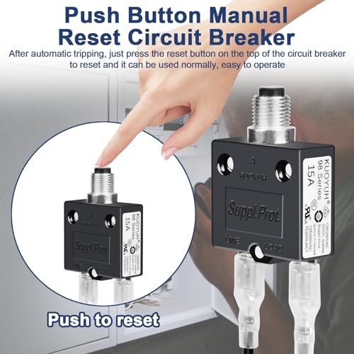 Push Button Circuit Breaker 15 Amp, Manual Reset, 125/250V AC 32V DC | Fuse 15A