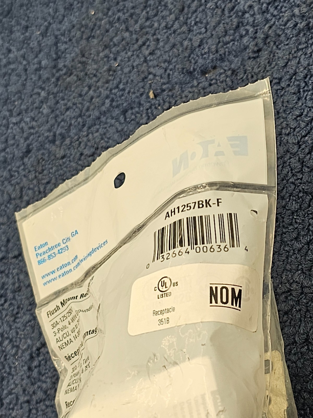 (QTY 3) Eaton AH1257BK-F Flush Mount Receptacle -125/250 VAC- 30 Amp NEMA 14-30R