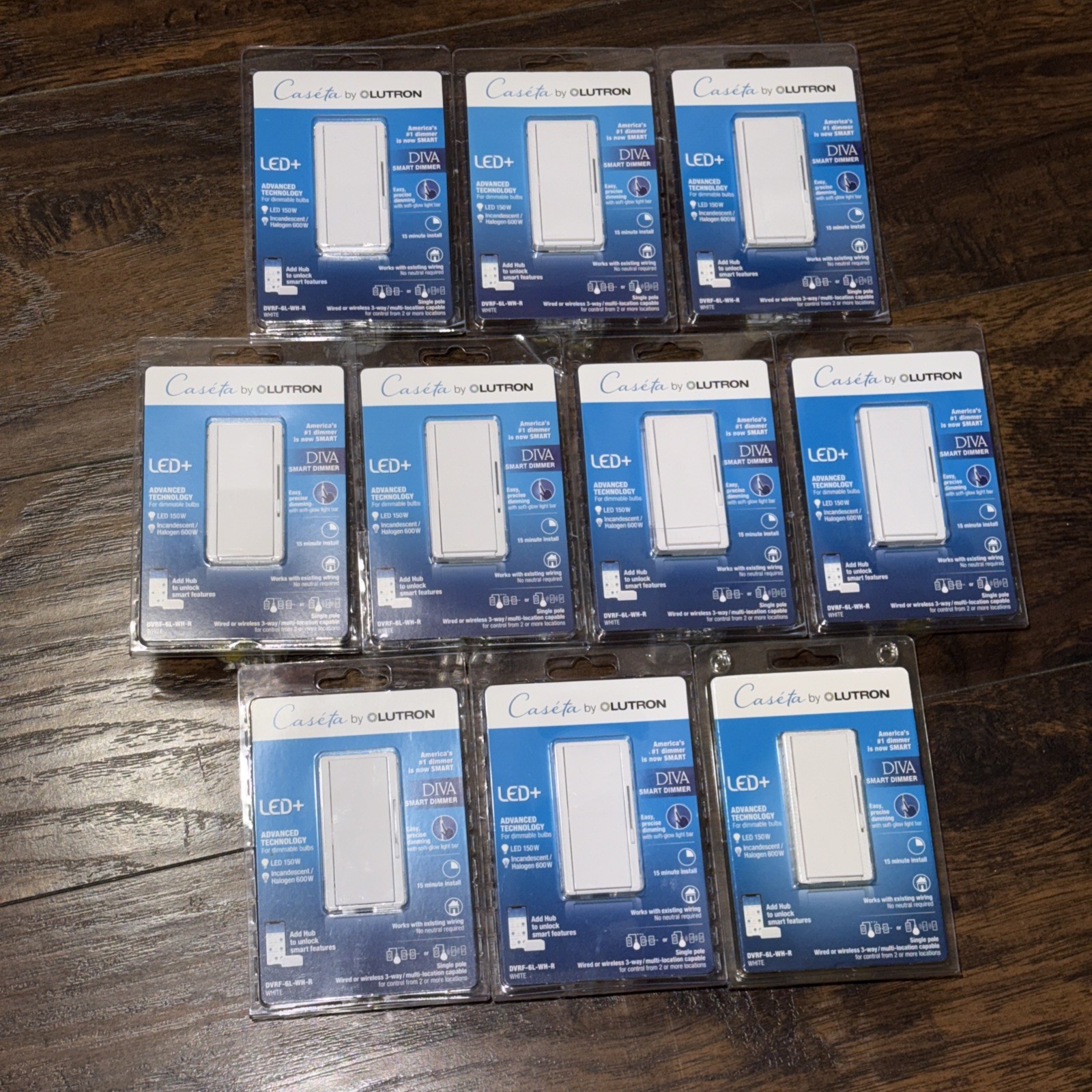 10 PCS Caseta Lutron DIVA SMART DIMMER DVRF-6L-WH-R LED+ Advanced Technology-New