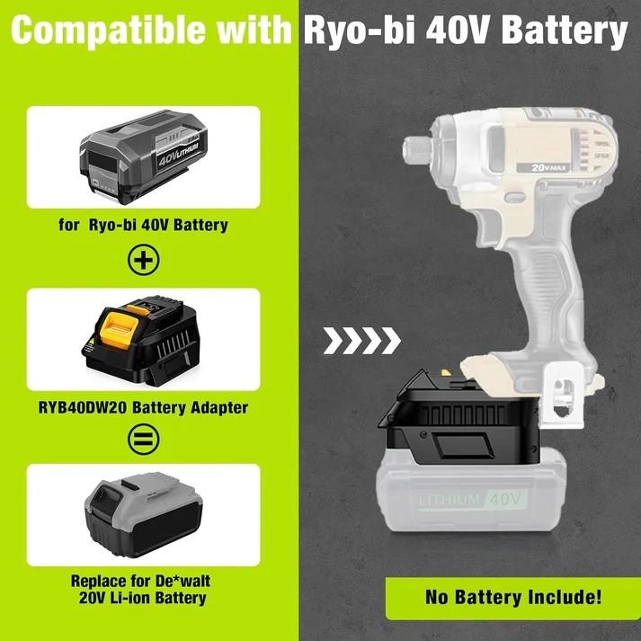 For Ryobi 40V Battery Convert to Work for Dewalt 20V Cordless Power Tool
