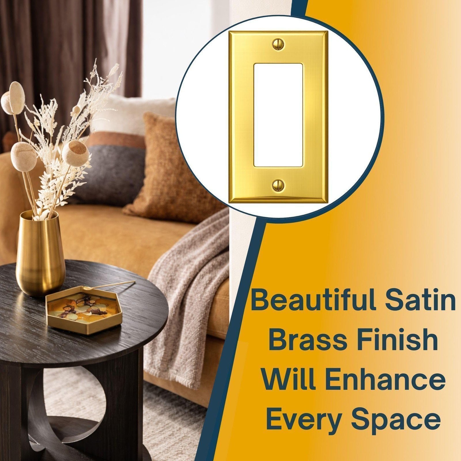 1-Gang Decorator 2-Gang Brass Outlet Cover, Satin Toggle Switch Covers,
