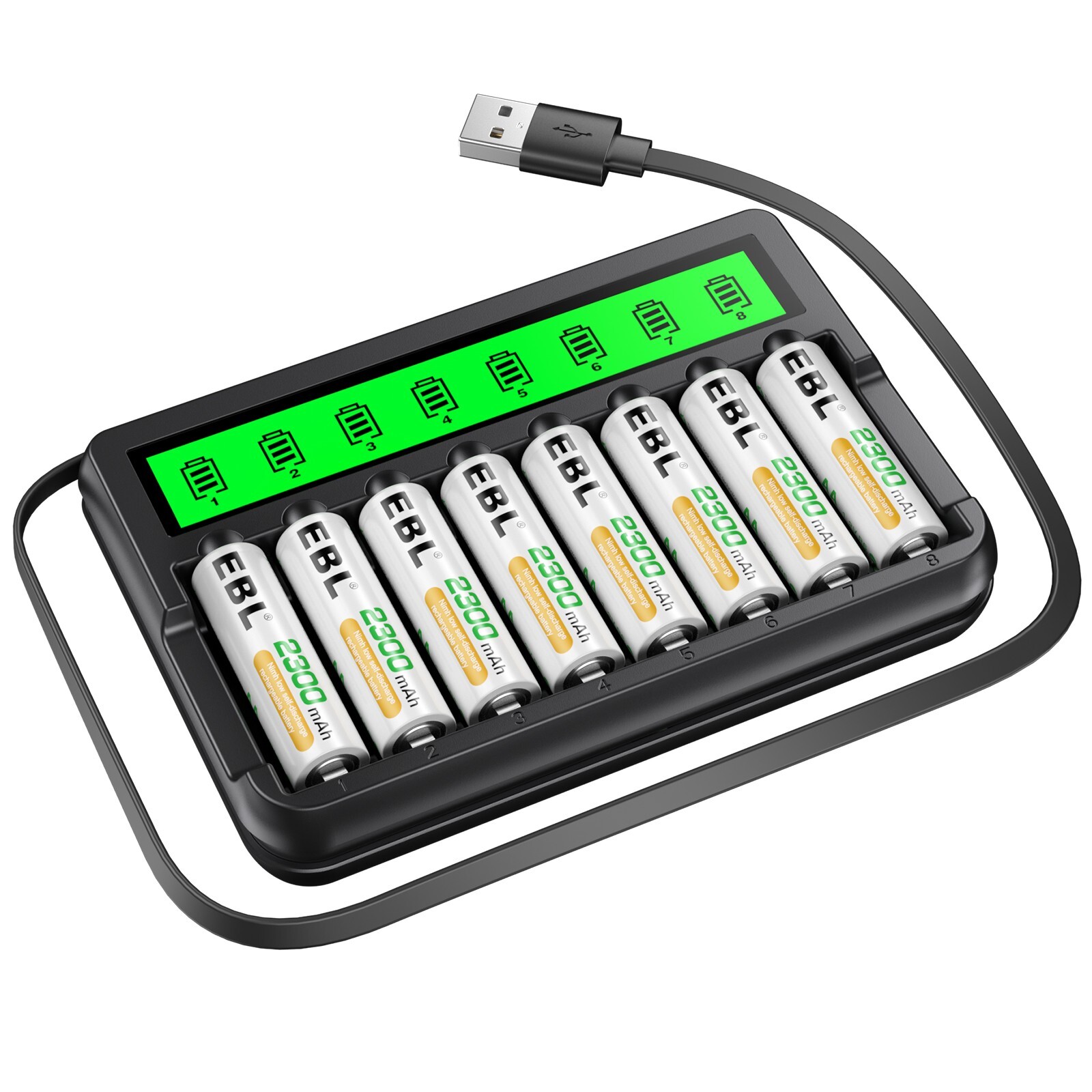 8x 2300mah AAA Rechargeable Batteries with DC LCD Charger 8 Slots