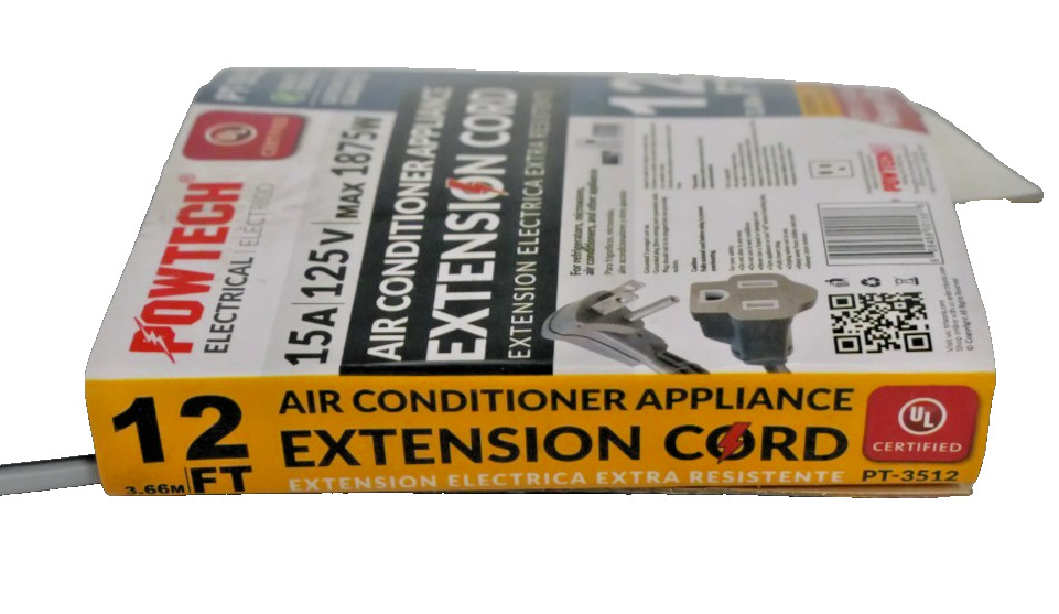 Powtech 12 Ft Heavy Duty Appliance Extension Cord 14 Gauge 15A 125V PT-3512