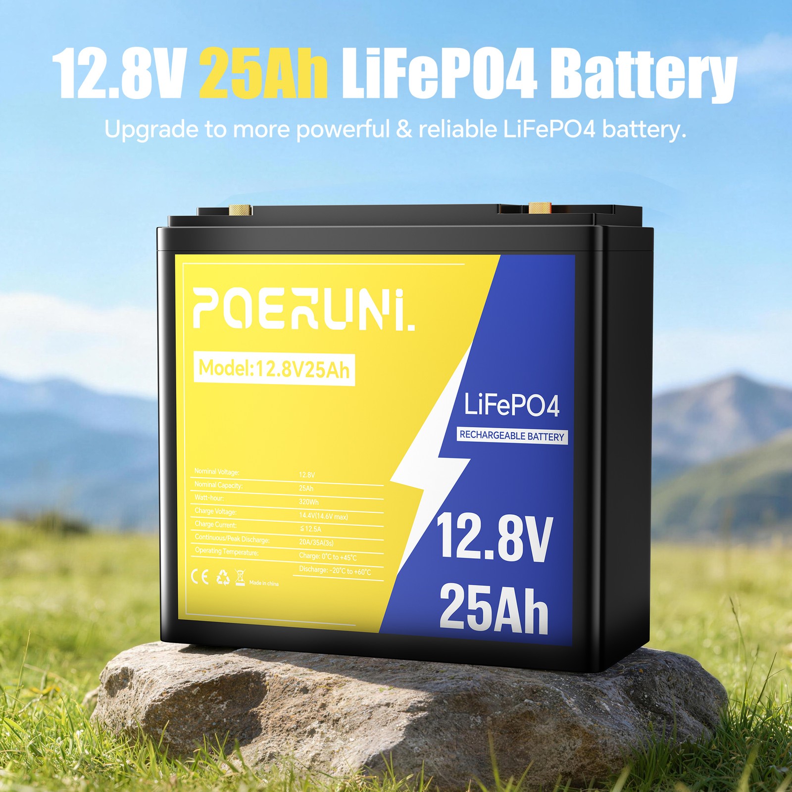 12V 25Ah LiFePO4 Lithium Battery Built-in BMS 5000+ Deep Cycle for Solar Marine
