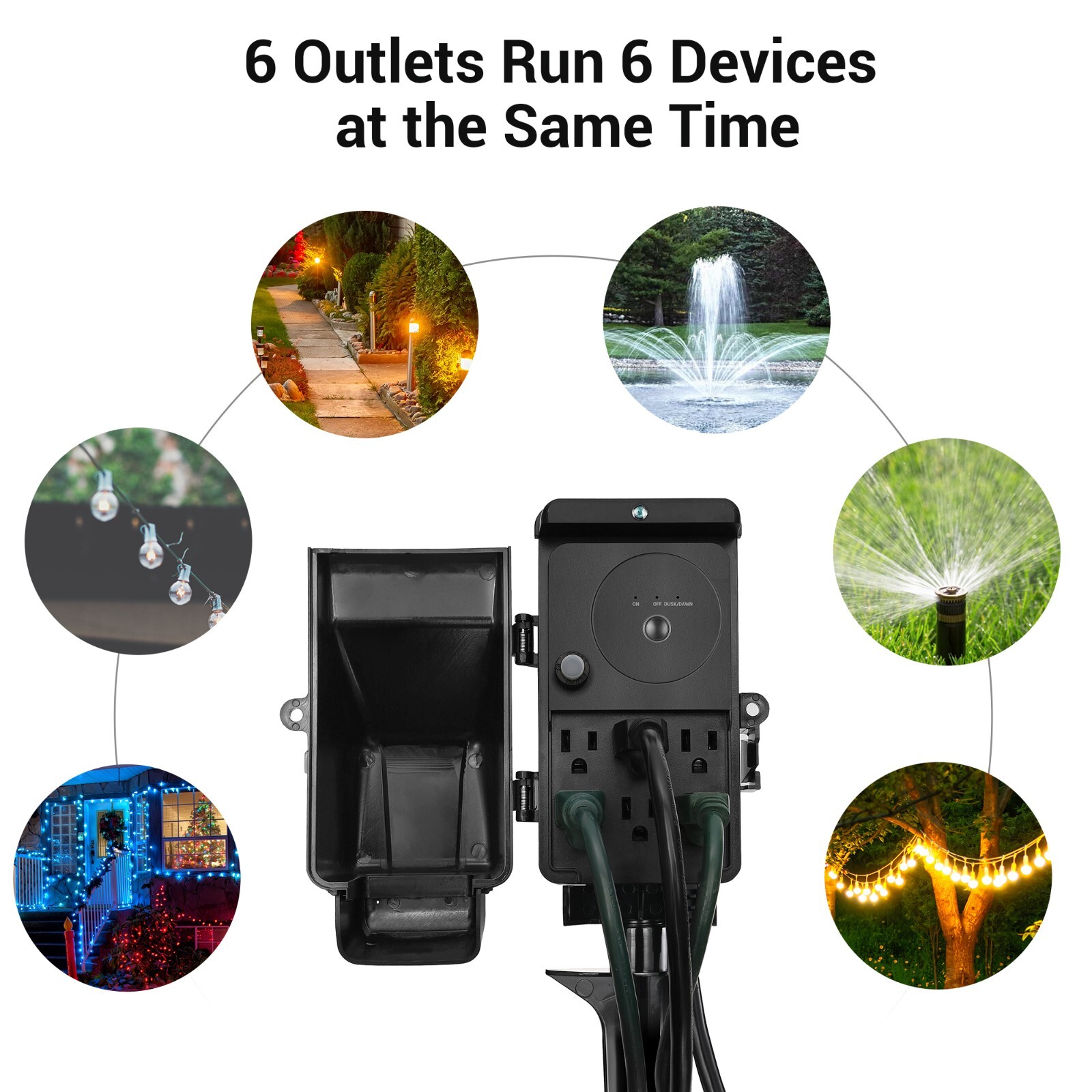 DEWENWILS Hallow Dusk to Dawn Outdoor Power Strip Stake Overload Protection