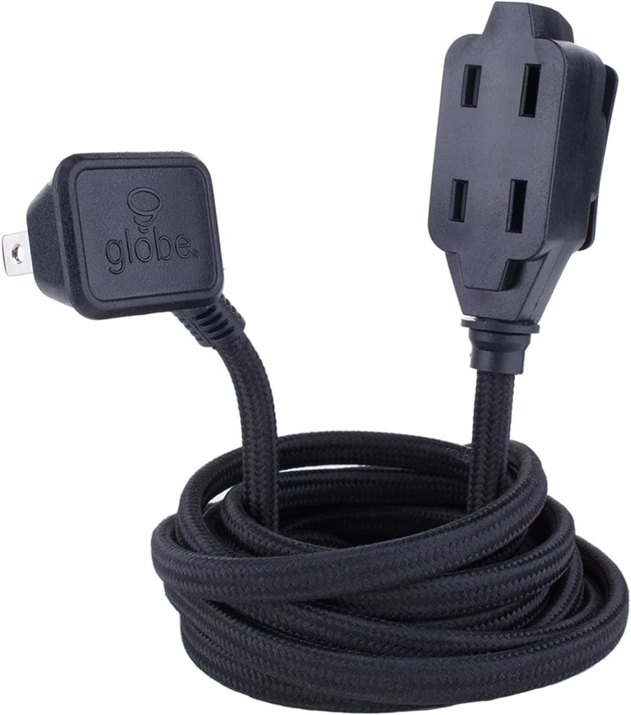 Modern 9ft Fabric Power Cable with 3 Outlets and Space-Saving Right Angle Plug