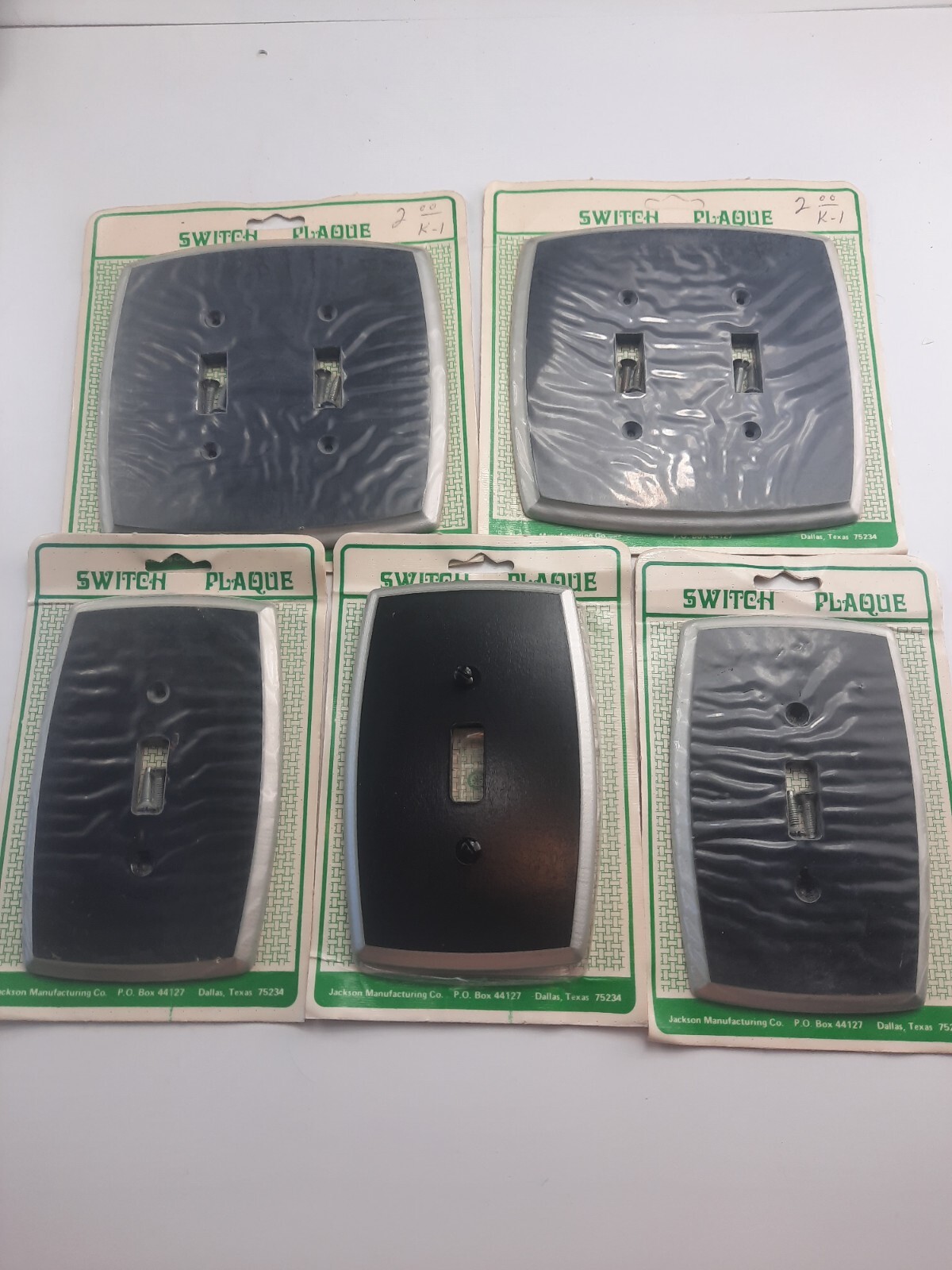 5 Vintage NOS Light Switch Plate Covers Plaques Black Gray Jackson Mfg. Wood