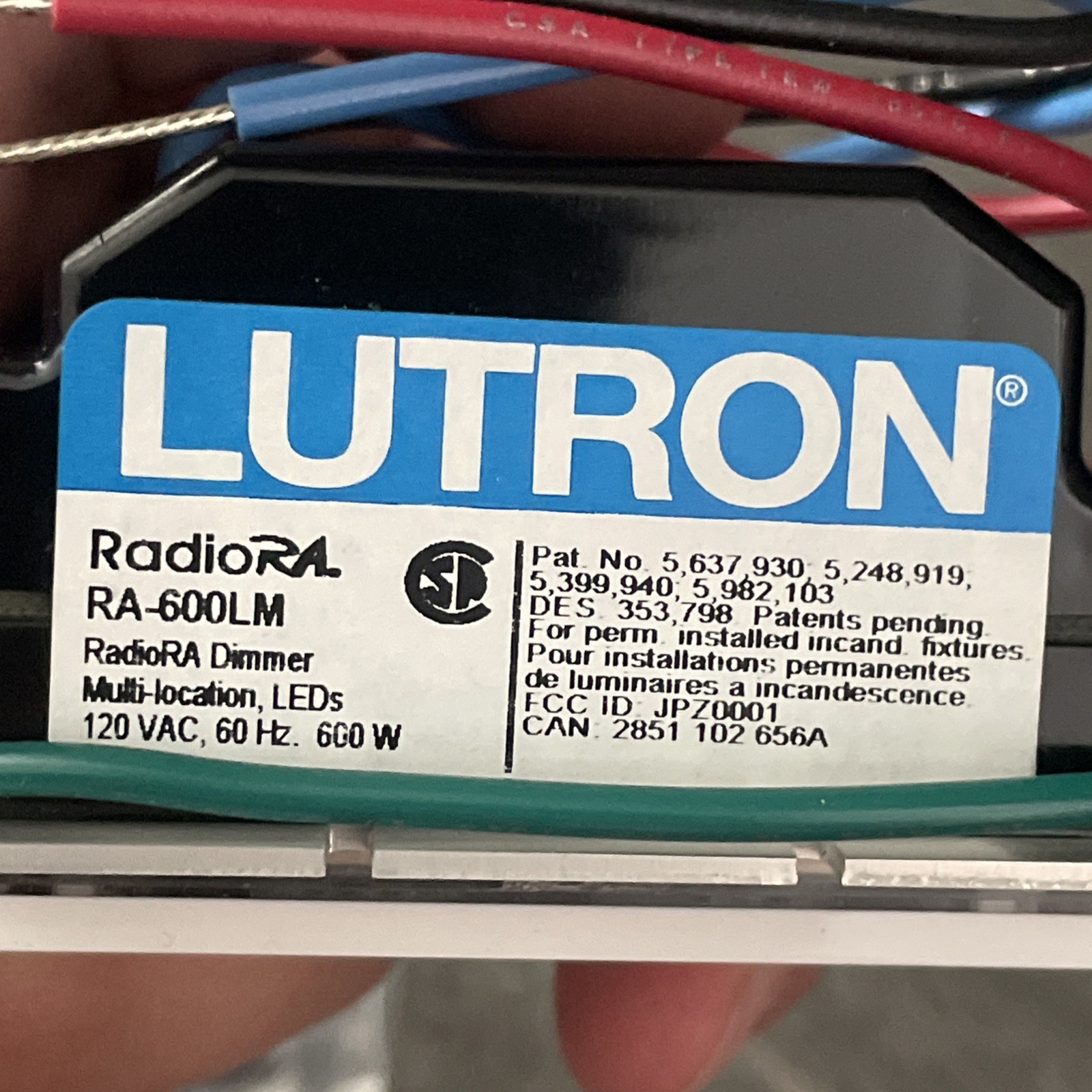 RALV-600LM-WH RadioRA/Lutron Multi-Location Dimmer 600VA/450W, White