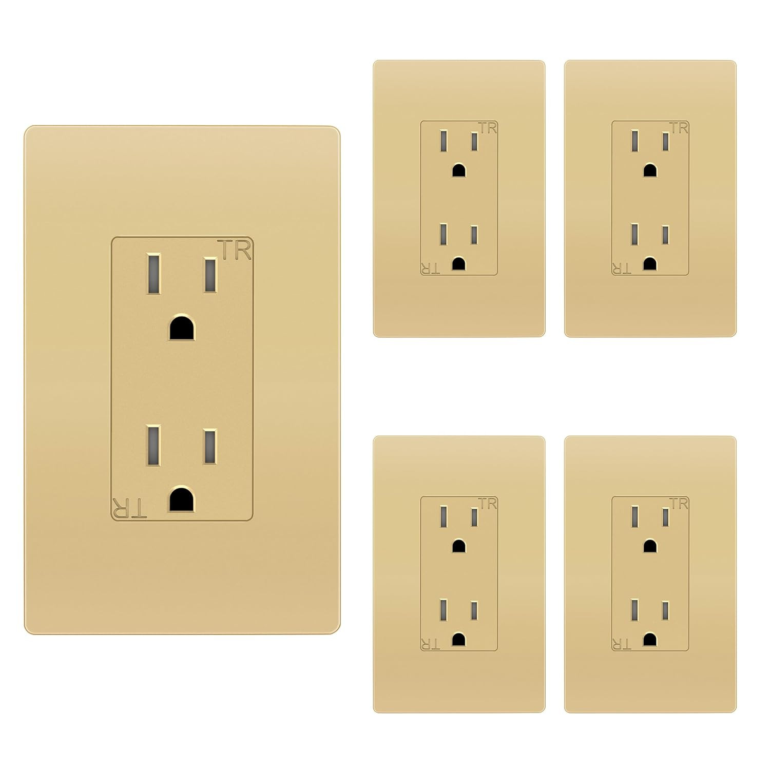 Gold Child Safe Tamper-Resistant Outlet 15A 125V – 5 Pack with Wall Plates