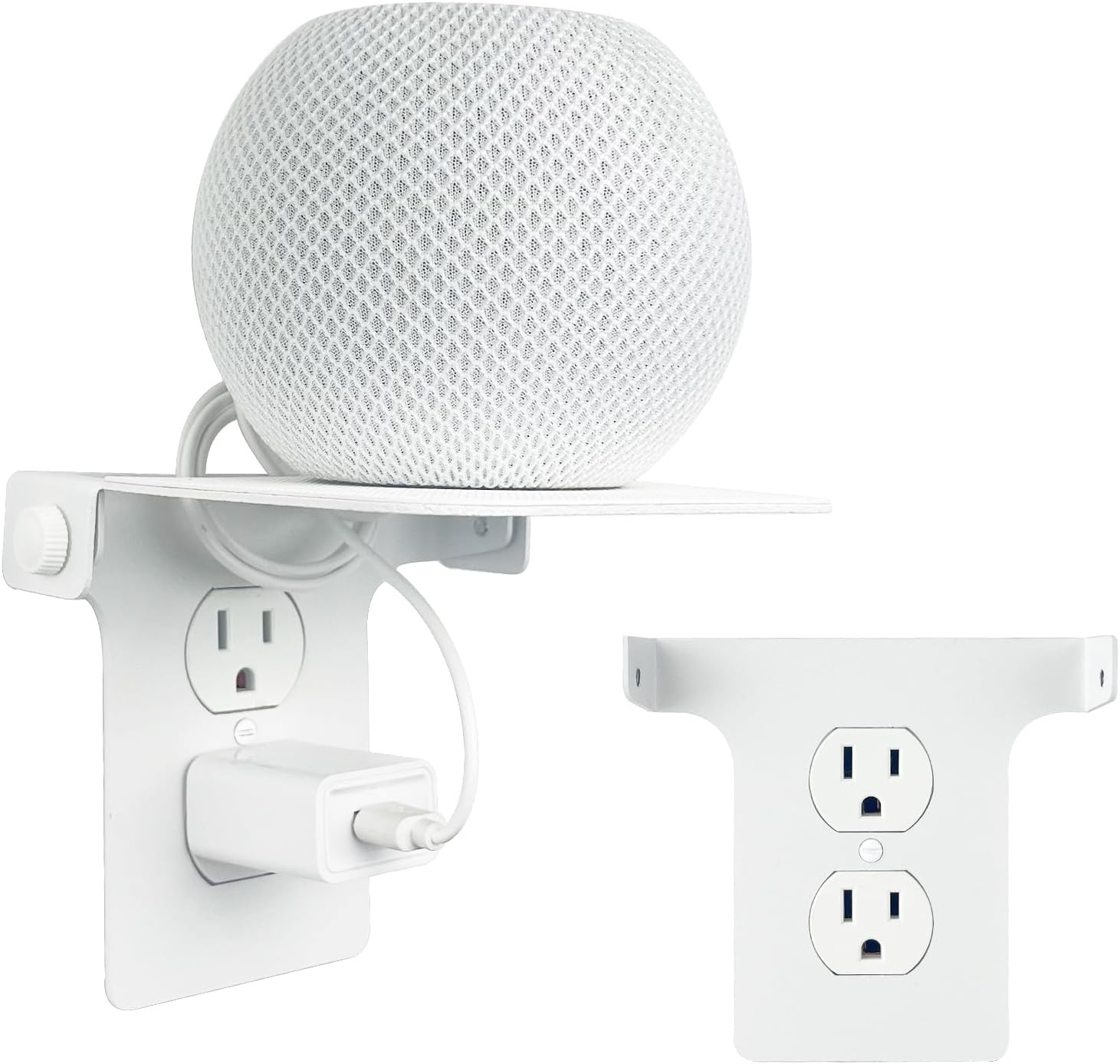 Outlet Shelf, Outlet Shelf Wall Holder, White Built-in Cable Management, Outlet