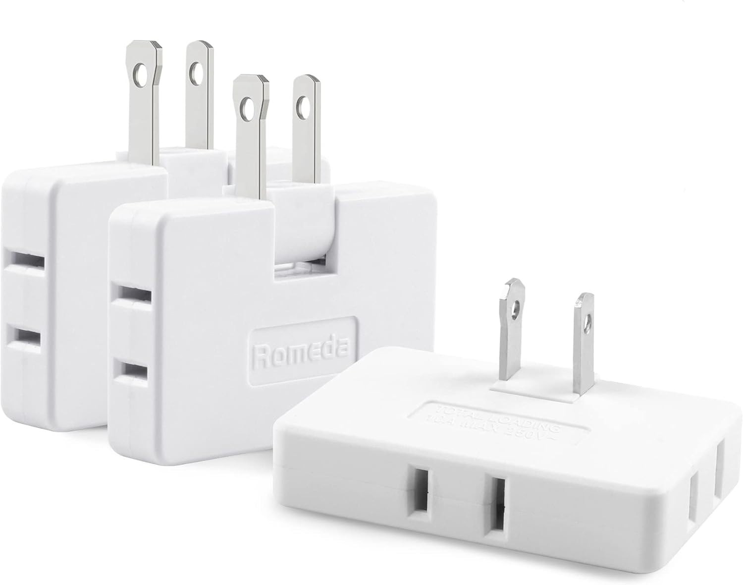 Flat Wall Plug Adapter 3 Pack 3 Outlet Foldable 180 Degree Rotating Extender Whi